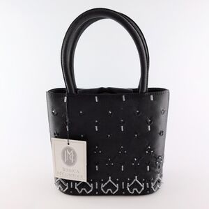 Jessica McClintock Black Satin Beaded Top Handle Bag